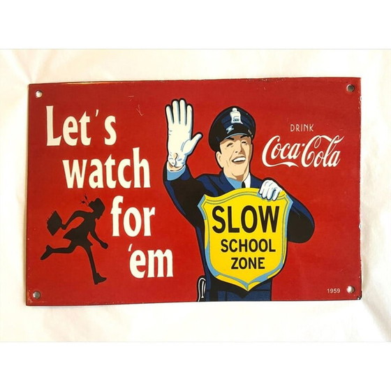 Image 1 of Vintage-Schild "Langsame Schulzone" in emaillierter Metallplatte, 1959