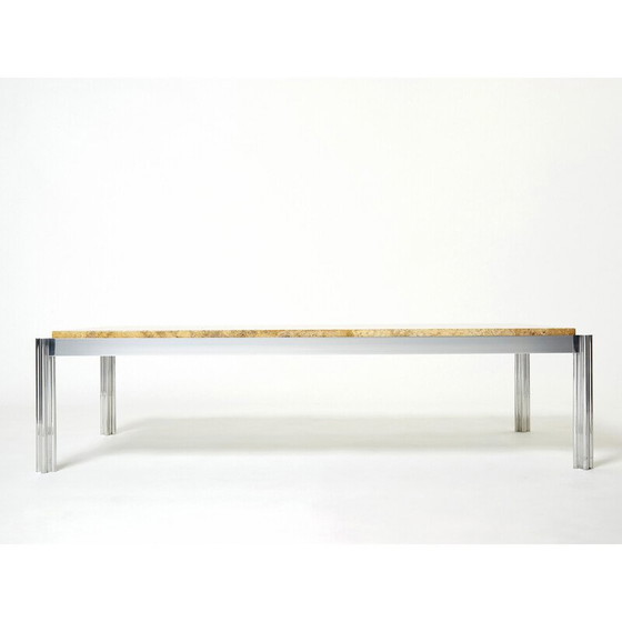 Image 1 of Vintage Couchtisch aus Chrom und gelbem Travertin von George Ciancimino für Mobilier International, 1975