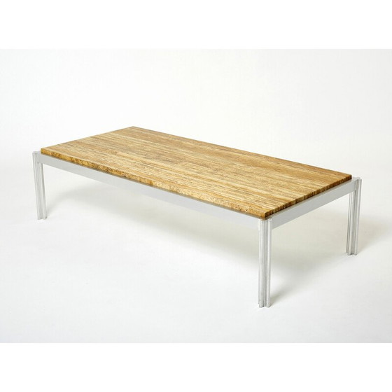 Image 1 of Vintage Couchtisch aus Chrom und gelbem Travertin von George Ciancimino für Mobilier International, 1975