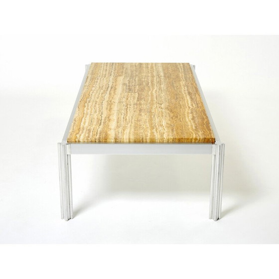 Image 1 of Vintage Couchtisch aus Chrom und gelbem Travertin von George Ciancimino für Mobilier International, 1975