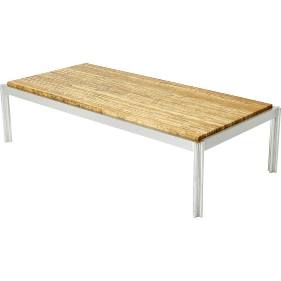 Image 1 of Vintage Couchtisch aus Chrom und gelbem Travertin von George Ciancimino für Mobilier International, 1975