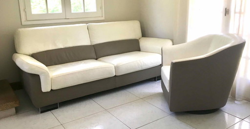 3-Sitzer Ledersofa Und Sessel