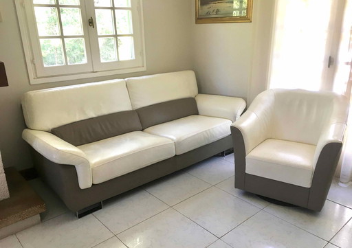 3-Sitzer Ledersofa Und Sessel