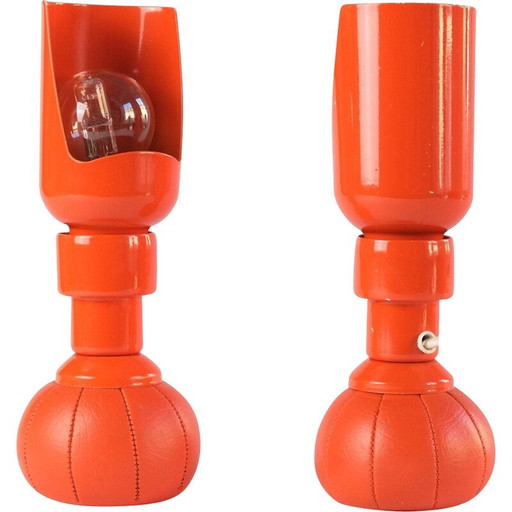 Paar Vintage-Lampen Modell 600P aus lackiertem Aluminium und Kunstleder von Gino Sarfatti für Arteluce, Italien 1966