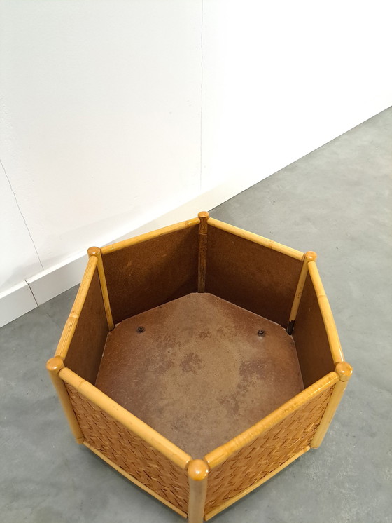 Image 1 of Rattan-Bambus-Pflanzgefäß auf Rädern, Blumentopf