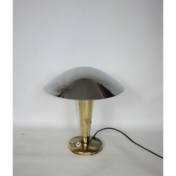 Image 1 of Vintage Art Deco Pilzlampe aus vernickeltem Stahl und Messing, Tschechoslowakei 1940