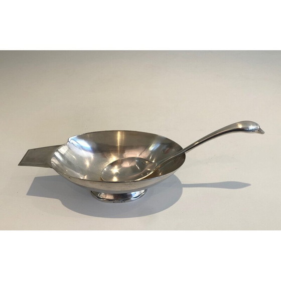 Image 1 of Versilberte schwanenförmige Sauciere von Christian Fjerdingstadt für Gallia, Frankreich 1930