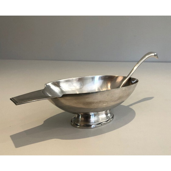 Image 1 of Versilberte schwanenförmige Sauciere von Christian Fjerdingstadt für Gallia, Frankreich 1930
