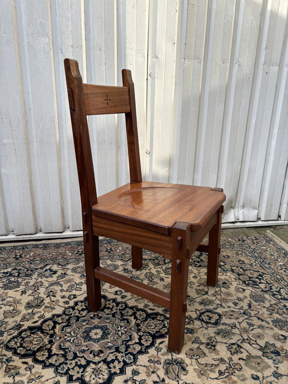 Image 1 of Brutalistische Wenge Holz 4 Esszimmerstühle