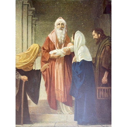 Christlicher deutscher Druck "Simeon die Darstellung Jesu", 1930er Jahre