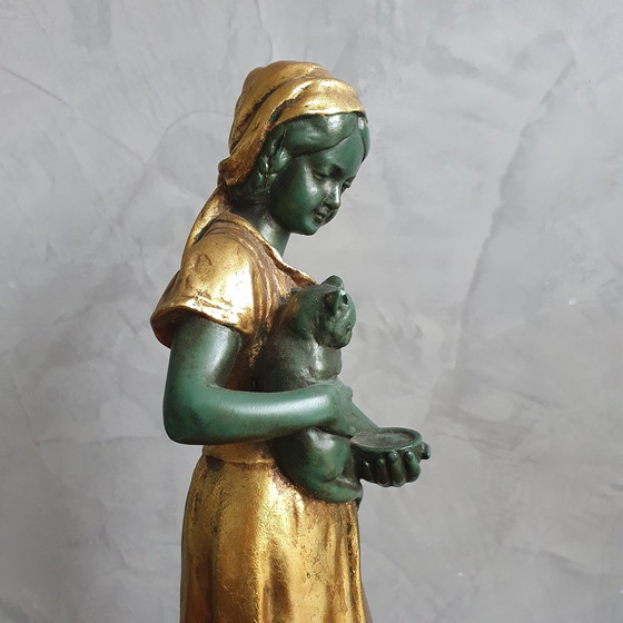 Image 1 of Paridon Brothers frühes 19. Jahrhundert Figur Mädchen mit Katze