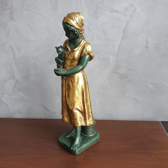 Image 1 of Paridon Brothers frühes 19. Jahrhundert Figur Mädchen mit Katze