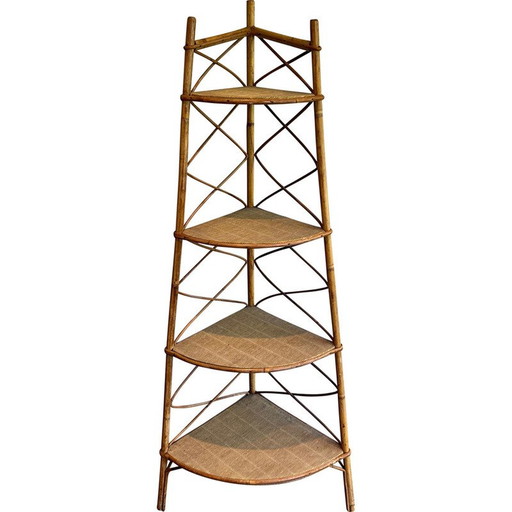 Eckregal aus Rattan von Adrien Audoux und Frida Minet, Frankreich 1950