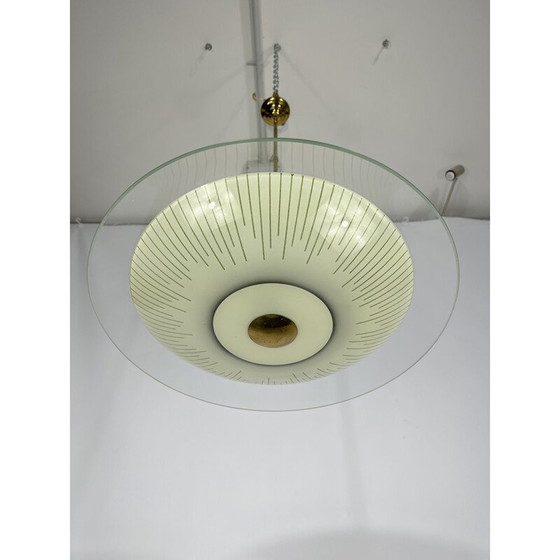 Image 1 of Vintage-Kronleuchter aus gebogenem Glas und Messing, Italien 1950