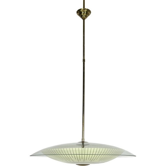 Image 1 of Vintage-Kronleuchter aus gebogenem Glas und Messing, Italien 1950