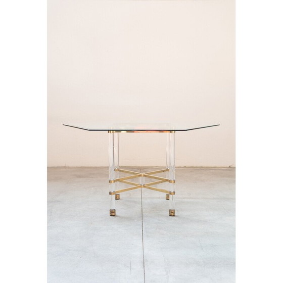 Image 1 of Sechseckiger Tisch aus Glas und Messing von Sandro Petti für Angolometallarte, Italien 1970