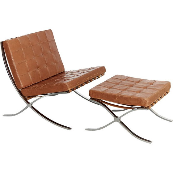 Image 1 of Vintage Mr90 Barcelona Sessel und Ottomane von Ludwig Mies van der Rohe für Knoll International