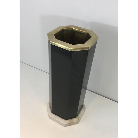 Image 1 of Vintage-Schirmständer aus geschwärztem Holz, Messing und Marmor, 1950