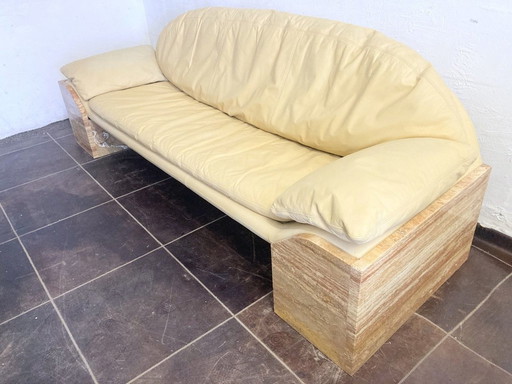 Dreisitzer Sofa Travertin Leder Design Burkhard Vogtherr Für Hain&Thome 80Er