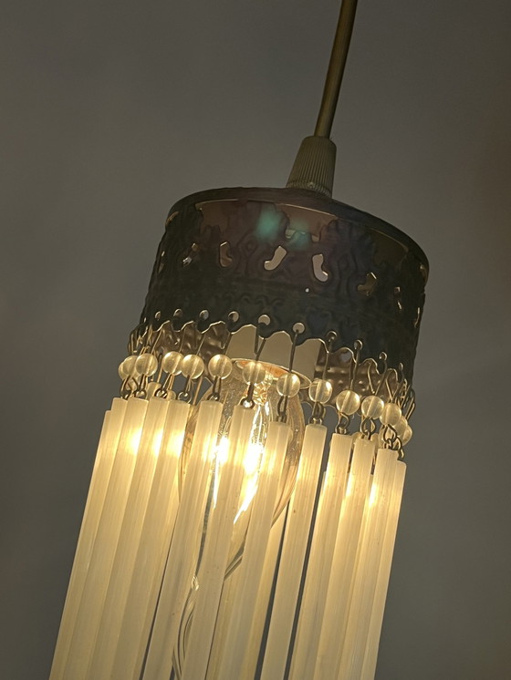 Image 1 of Satz von 4 Vintage Opaline Rod Pendelleuchten Kristall