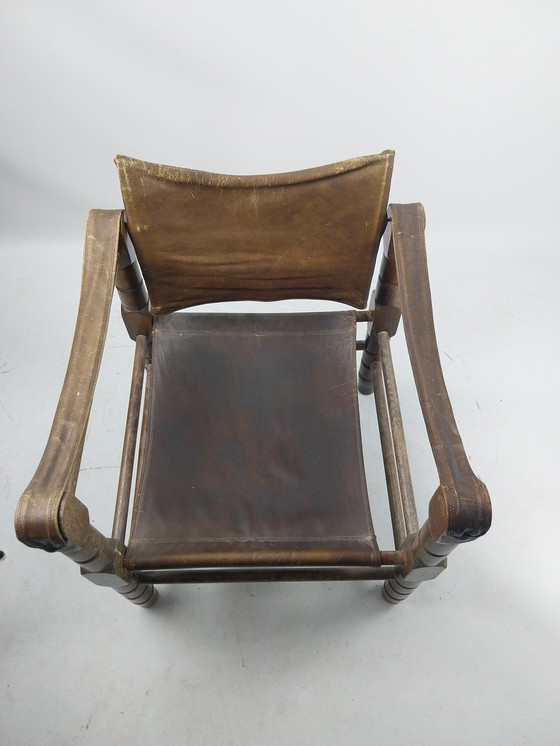Image 1 of 1 x Safaristuhl aus braunem Leder 1960er Jahre skandinavisch