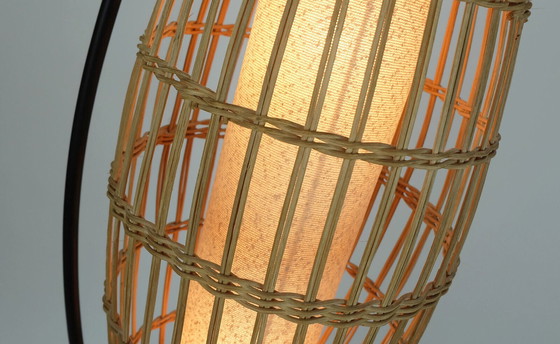 Image 1 of außergewöhnliche und seltene Mid Century FLOOR LAMP Rattan Geflecht Teak schwarz Metall 1960s