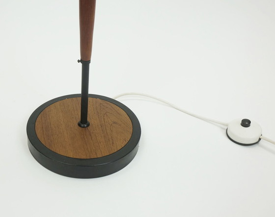 Image 1 of außergewöhnliche und seltene Mid Century FLOOR LAMP Rattan Geflecht Teak schwarz Metall 1960s