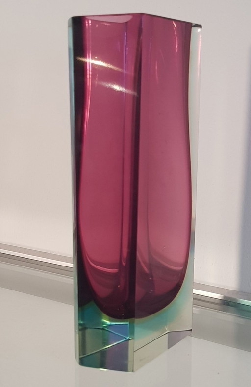 Sommerso Blockvase aus Muranoglas, 1960er Jahre