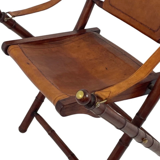 Image 1 of Offiziersstuhl – Holz- und Lederpolsterung – Stil der Militärkampagne