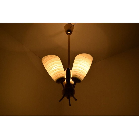 Image 1 of Vintage-Kronleuchter aus Glas und Messing, Tschechoslowakei 1960