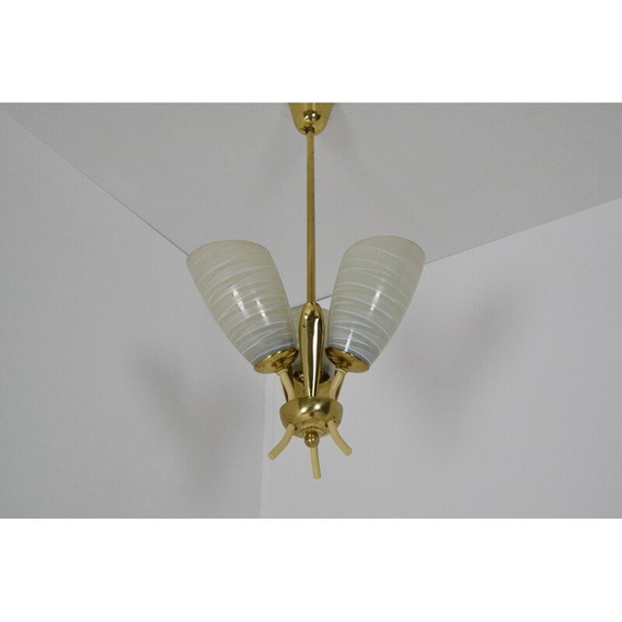 Image 1 of Vintage-Kronleuchter aus Glas und Messing, Tschechoslowakei 1960