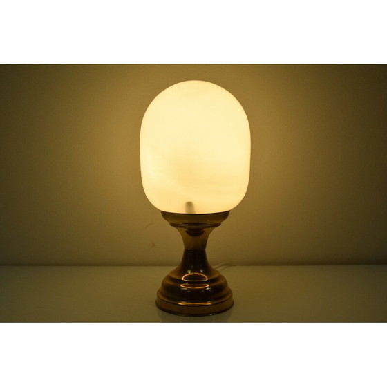 Image 1 of Vintage Tischlampe aus Milchglas und Messing, Tschechoslowakei 1970er Jahre