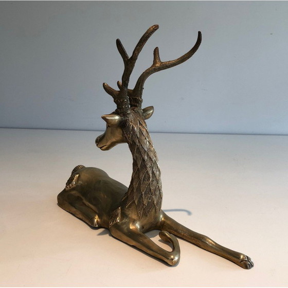 Image 1 of Vintage Skulptur "Liegender Hirsch" aus Messing, Frankreich 1970