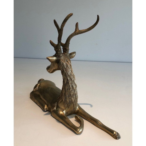 Image 1 of Vintage Skulptur "Liegender Hirsch" aus Messing, Frankreich 1970