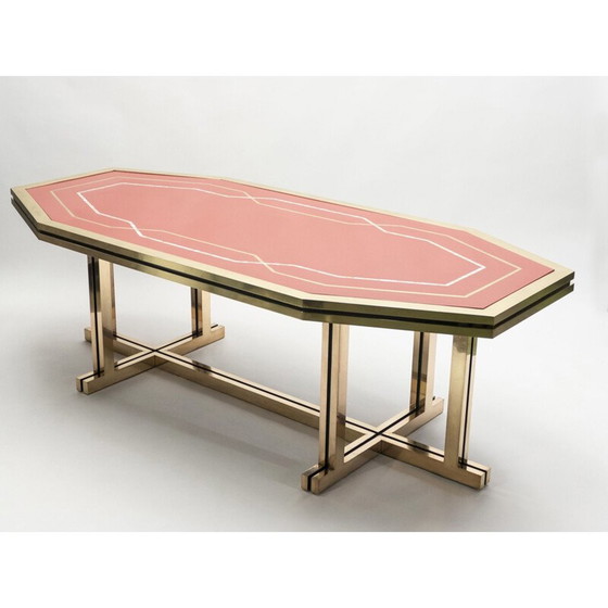 Image 1 of Rot lackierter Vintage-Tisch in Messing 1970