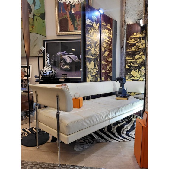 Image 1 of Vintage Hydra Castor 3-Sitzer-Sofa aus Chromstahl und weißem Leder von Luca Scacchetti für Casa Poltrona Frau