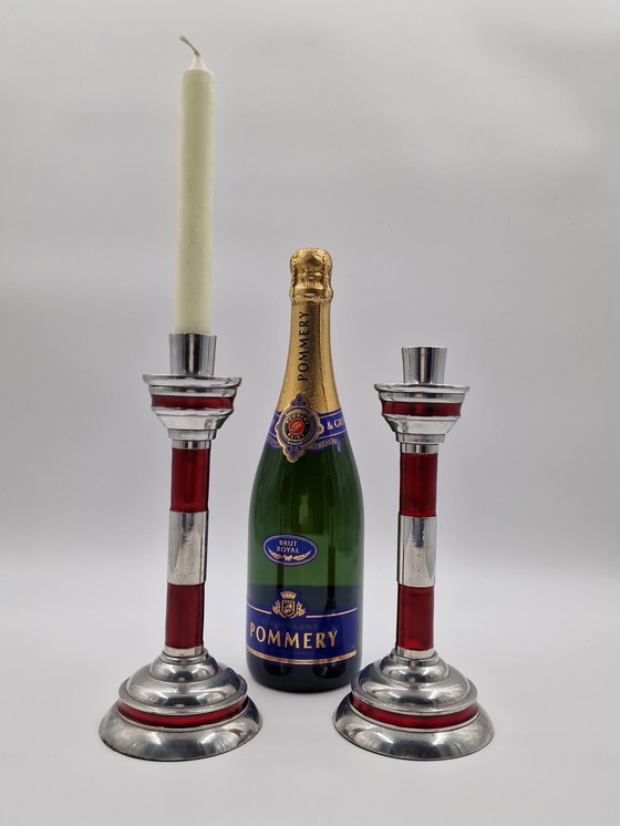 Image 1 of Paar industrielle Vintage-Kerzenständer in Form eines Leuchtturms