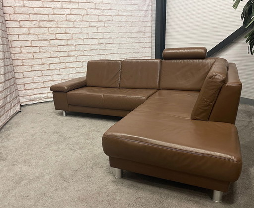 Musterring Brand Braun Echtleder Ecksofa