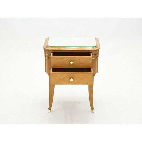 Image 1 of Paar Vintage Spiegel Messing Sycamore Nachttische von Jean Pascaud 1940s