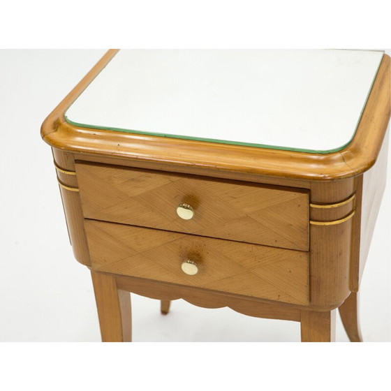 Image 1 of Paar Vintage Spiegel Messing Sycamore Nachttische von Jean Pascaud 1940s