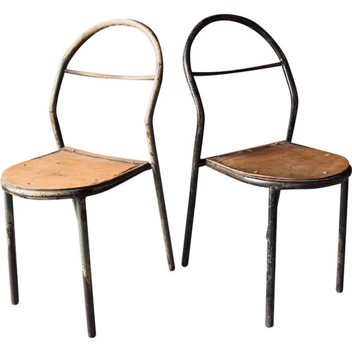 Paar Vintage-Stapelstühle von René Herbst für Mobilor, 1950
