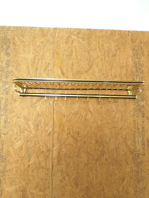 Zug-Garderobe goldfarben mit Haken und Regal, Nr. 3, Wandgarderobe