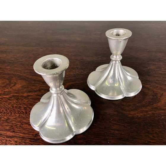 Image 1 of Paar Vintage Art Deco Zinnleuchter von Just Andersen, Dänemark 1930