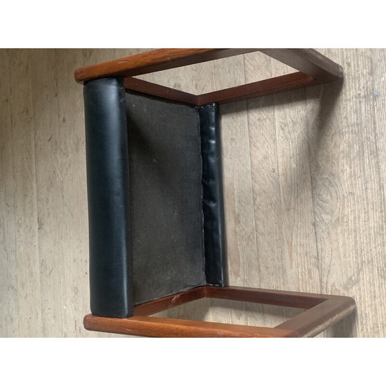 Image 1 of Vintage Hocker aus massivem Teakholz und Skai