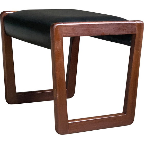 Image 1 of Vintage Hocker aus massivem Teakholz und Skai