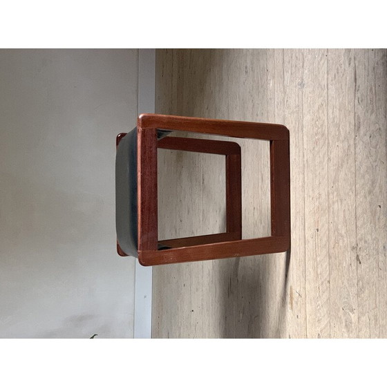 Image 1 of Vintage Hocker aus massivem Teakholz und Skai