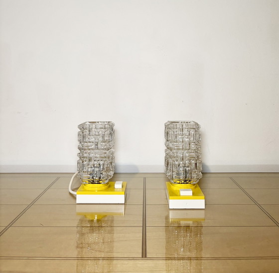 Image 1 of Vintage Tischlampe, Graewe, Gelb / Weiß mit Glaskuppel, 70S, 1970S, Retro, Mid Century, Space Age, Deutschland, Pop Art