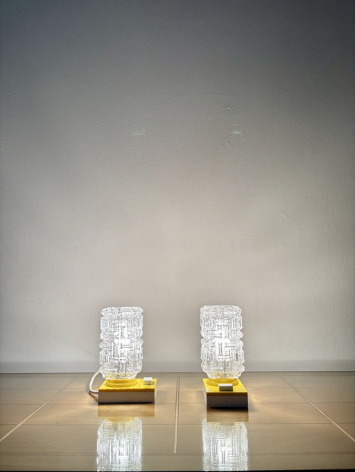 Vintage Tischlampe, Graewe, Gelb / Weiß mit Glaskuppel, 70S, 1970S, Retro, Mid Century, Space Age, Deutschland, Pop Art