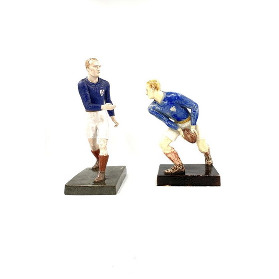 Image 1 of Paar alte Skulpturen von Rugbyspielern von Willy Wuilleumier für G.A.M, Frankreich 1940