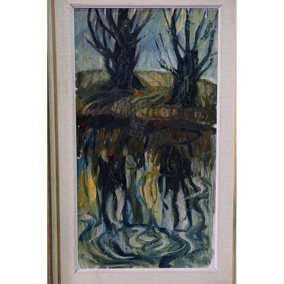 Image 1 of Ölgemälde einer alten Landschaft von Hildegard Schüller-Falk, Schweden 1960
